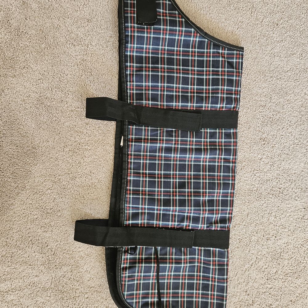 Blue and Red Dog Jacket with Plaid Pattern